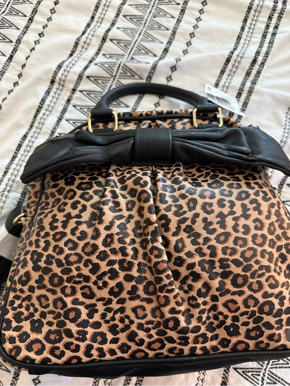 Betsy Johnson Leopard Print Top-Handle Bag with Black Trim